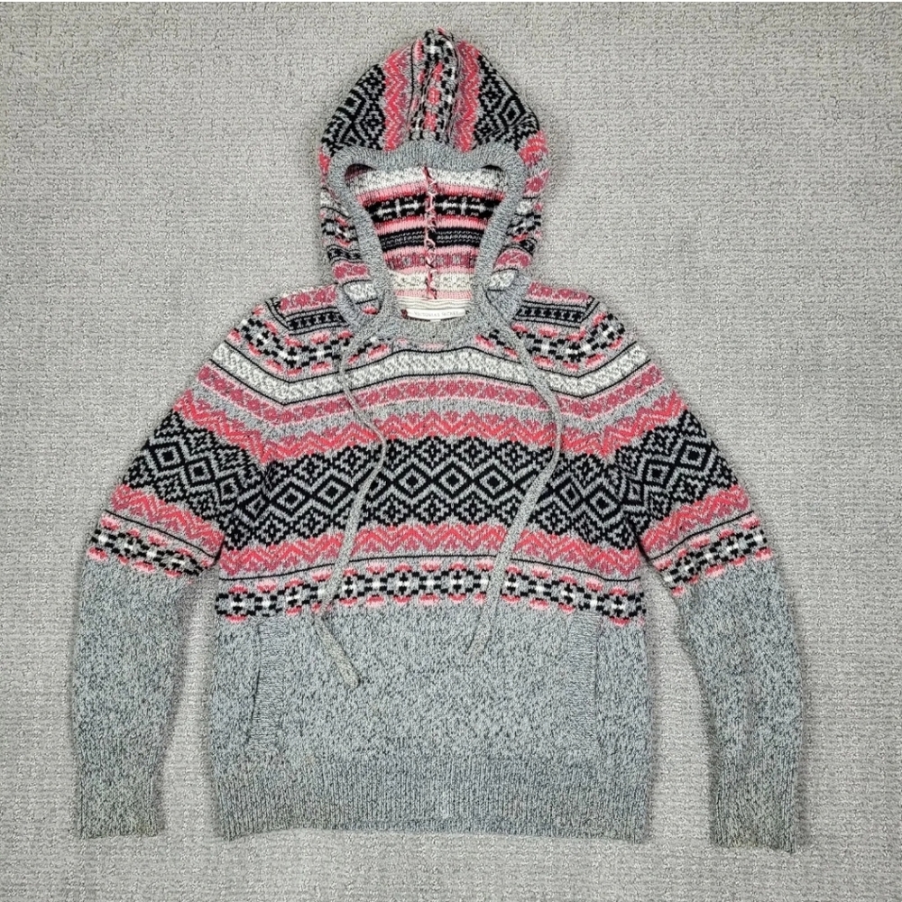Victoria Secret Hooded Sweater Womens Size Small Thick Knit Pink Gray